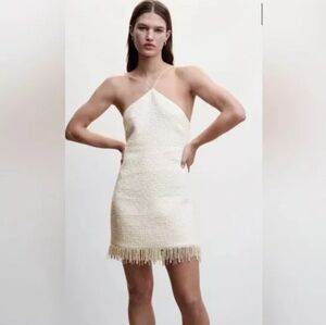 NWOT Jason Wu Tweed Ivory Pearl open-back‎ halter dress